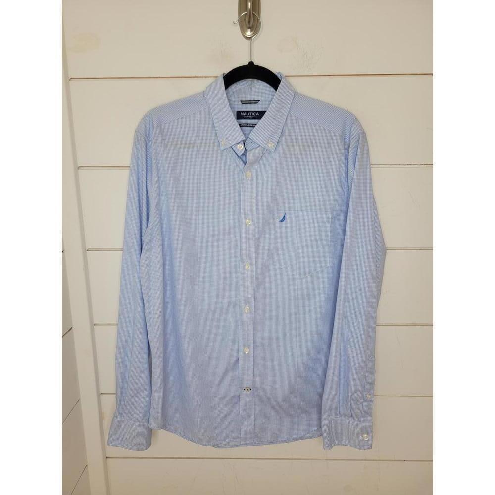 Nautica Classic Fit medium blue & white checked dress shirt